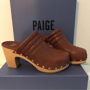 PAIGE Robbie Studded Clog Whisky Brown, Size 7.5